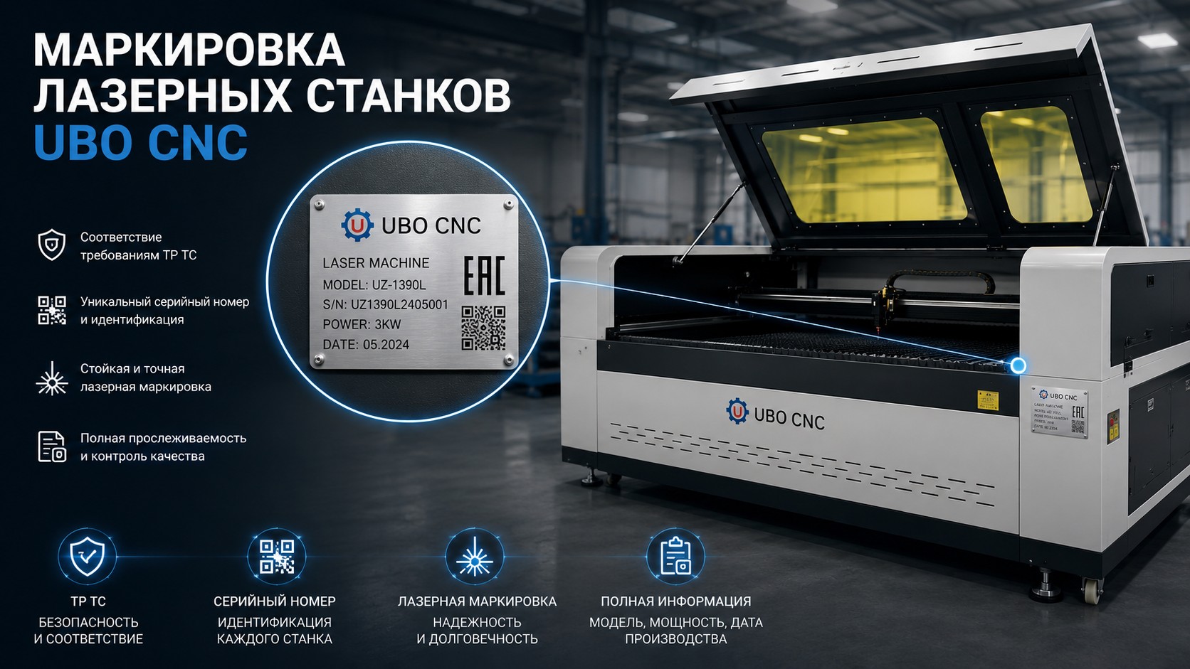 Маркировка лазерных станков UBO CNC